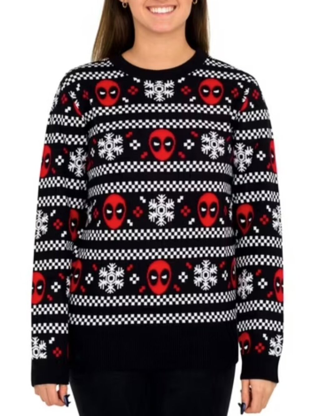 Marvel Unisex Men Women Small Deadpool Holiday Snow Ugly Sweater